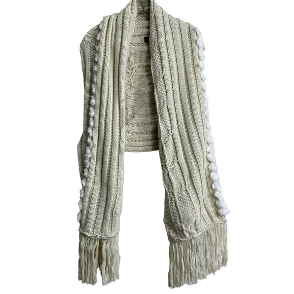 Jessica‎ Simpson Tan/White Faux Fur Cable Knit Scarf Vest Cardigan Size Medium - Picture 1 of 12
